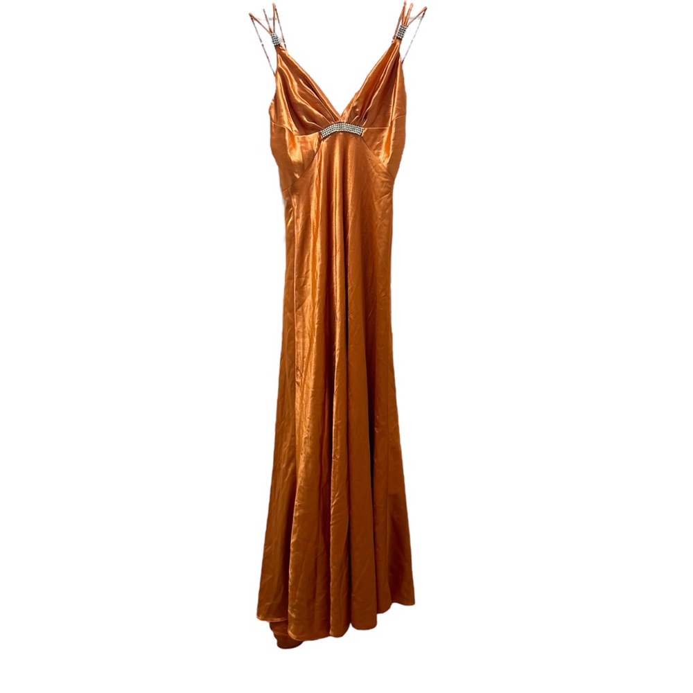 Jessica Mclintock for Gunne Sax Sleeveless Satin Maxi Gown Dess in Burnt Orange